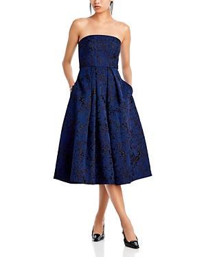 ML Monique Lhuillier Isabel Metallic Jacquard Strapless Midi Fit & Flare Dress Product Image