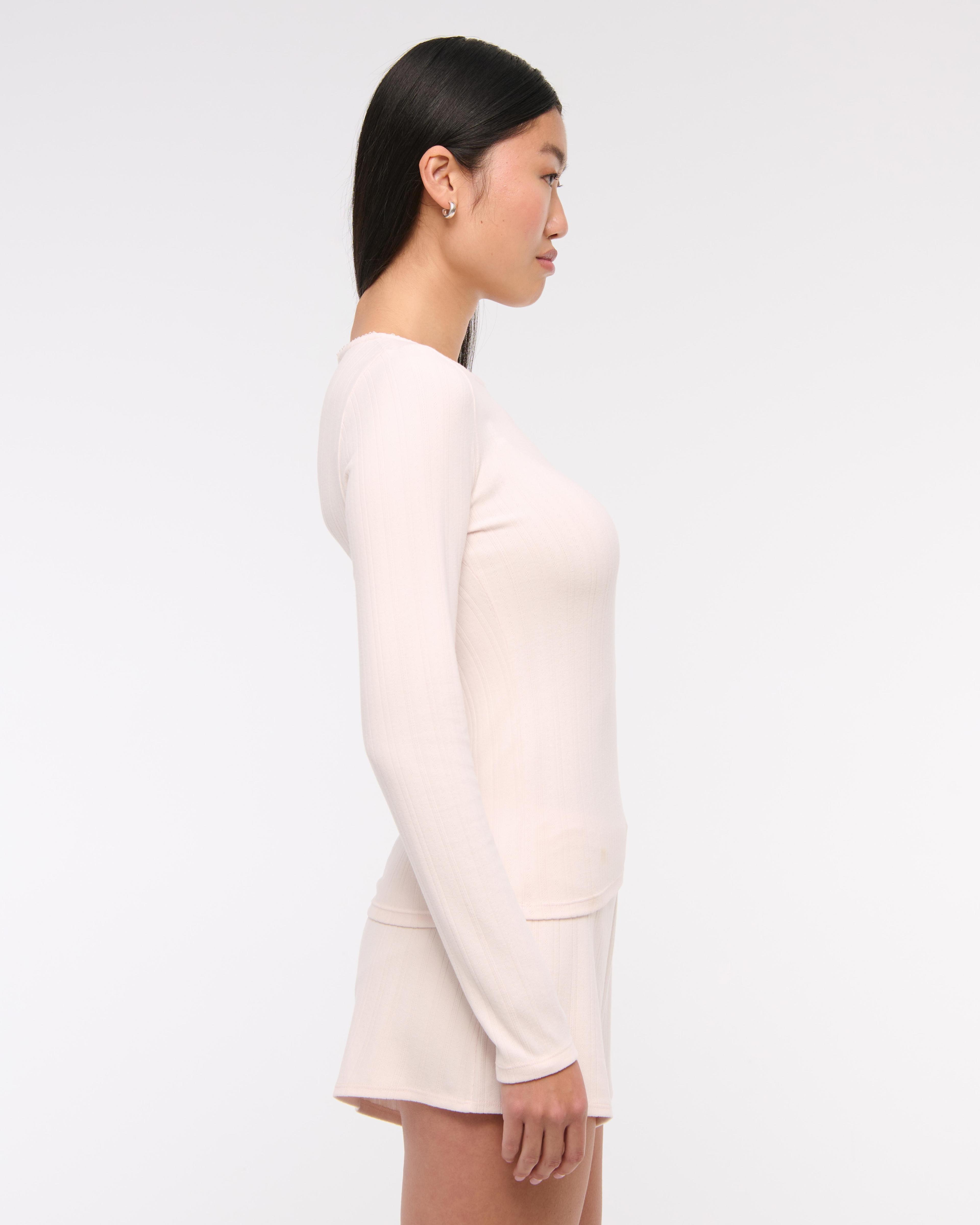 Long-Sleeve Pointelle Sleep Top Product Image