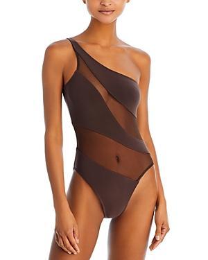 Norma Kamali Snake Mesh One-Shoulder Swimsuit Product Image