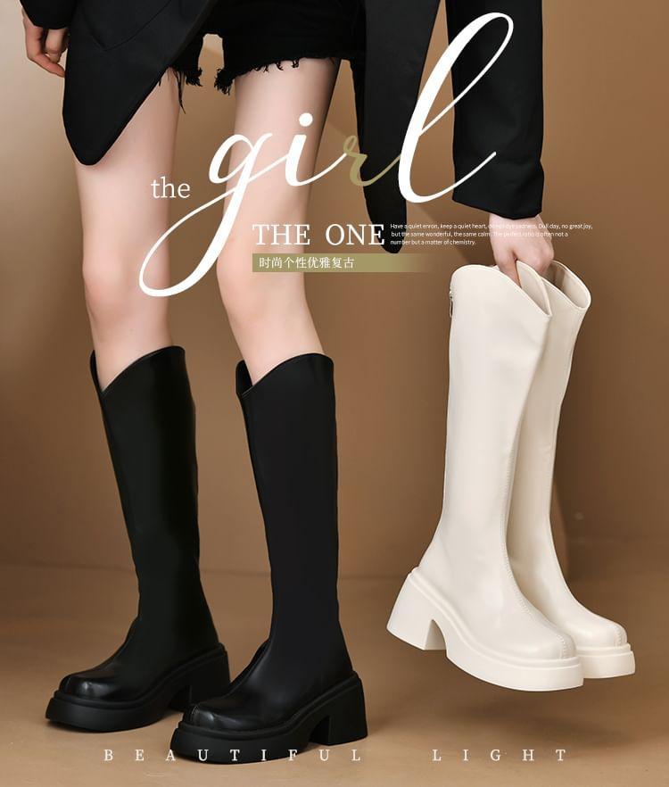 Faux Leather Platform Tall Boots Product Image