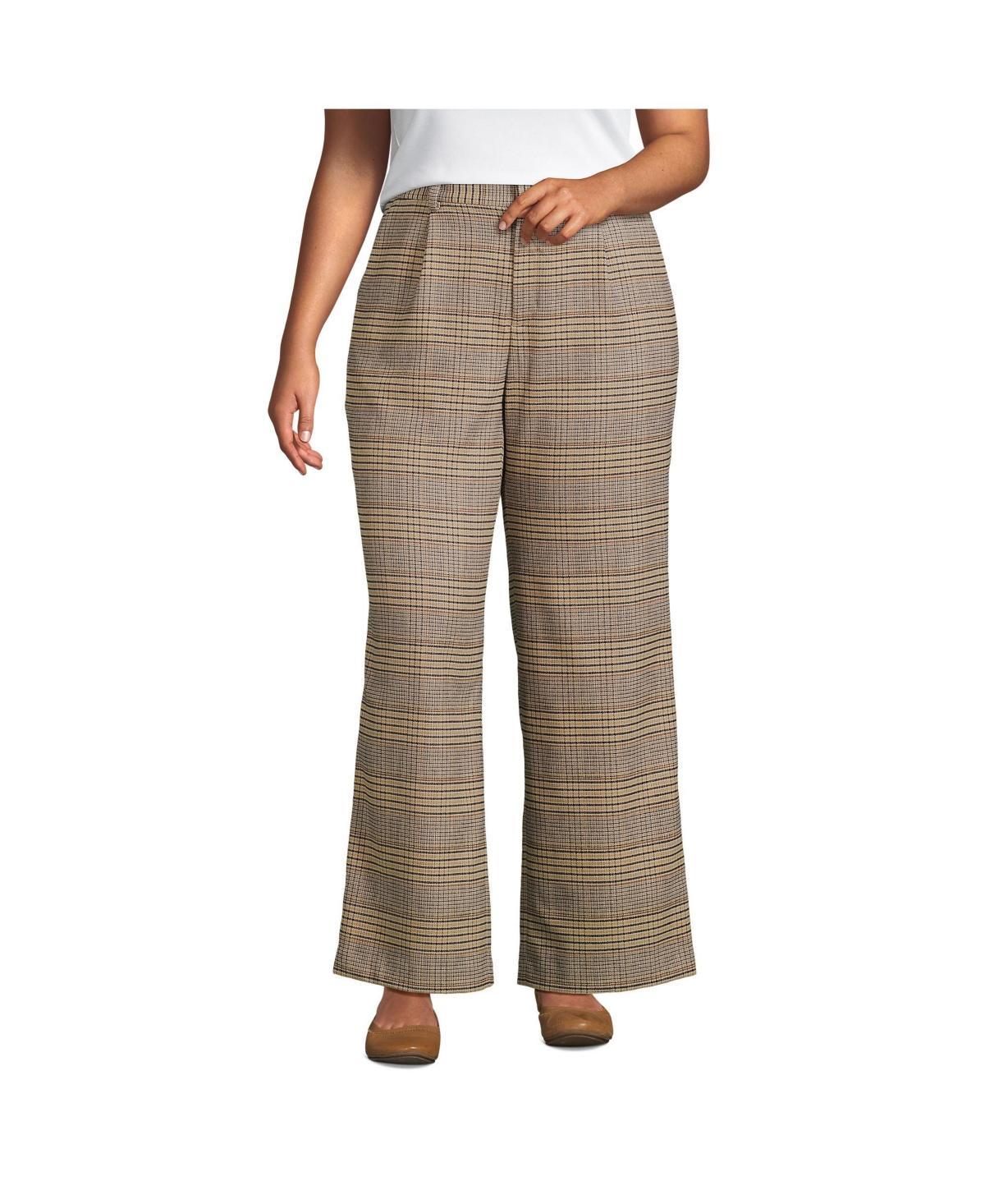 Plus Size Lands End Brushed Flannel High-Rise Pleated Wide Leg Pants, Womens Product Image