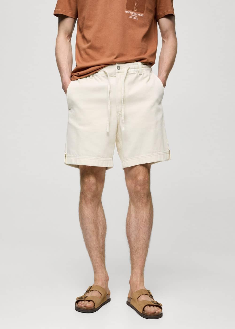 MANGO MAN - 100% cotton drawstring Bermuda shorts off whiteMen Product Image