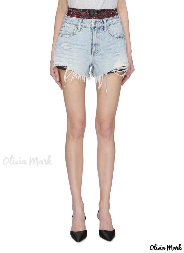 Olivia Mark – Denim Patchwork Casual Shorts: Fashionable and Trendy Denim Hot Pants Product Image