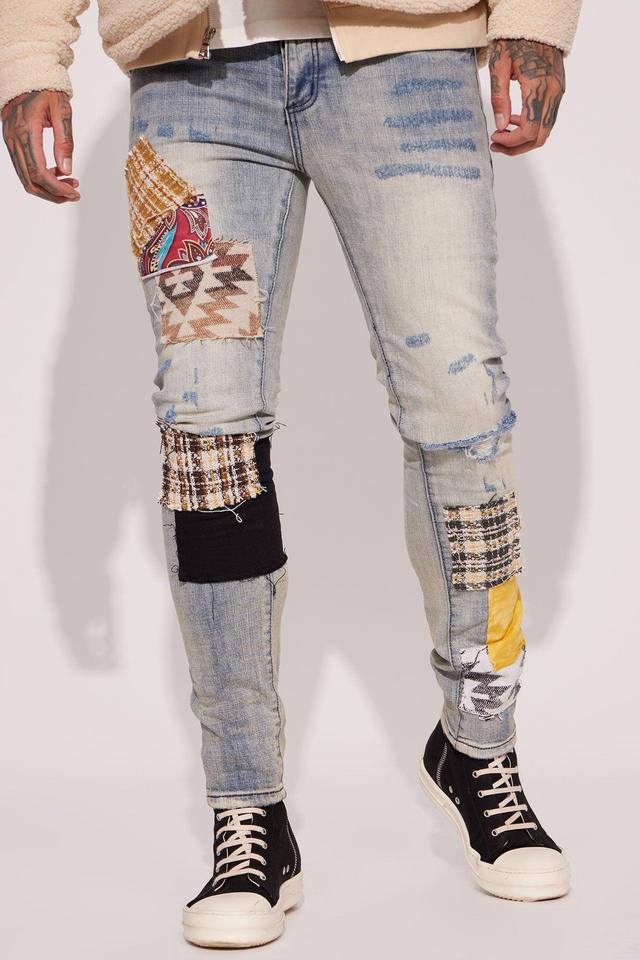 Patchwork Day Stacked Skinny Jeans - Medium Wash Product Image