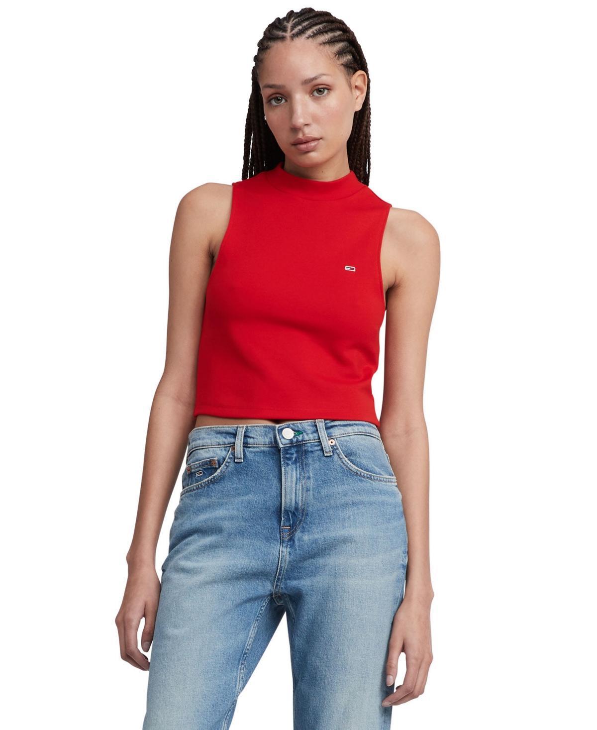 Tommy Jeans Womens Cropped Mockneck Sleeveless Top Product Image