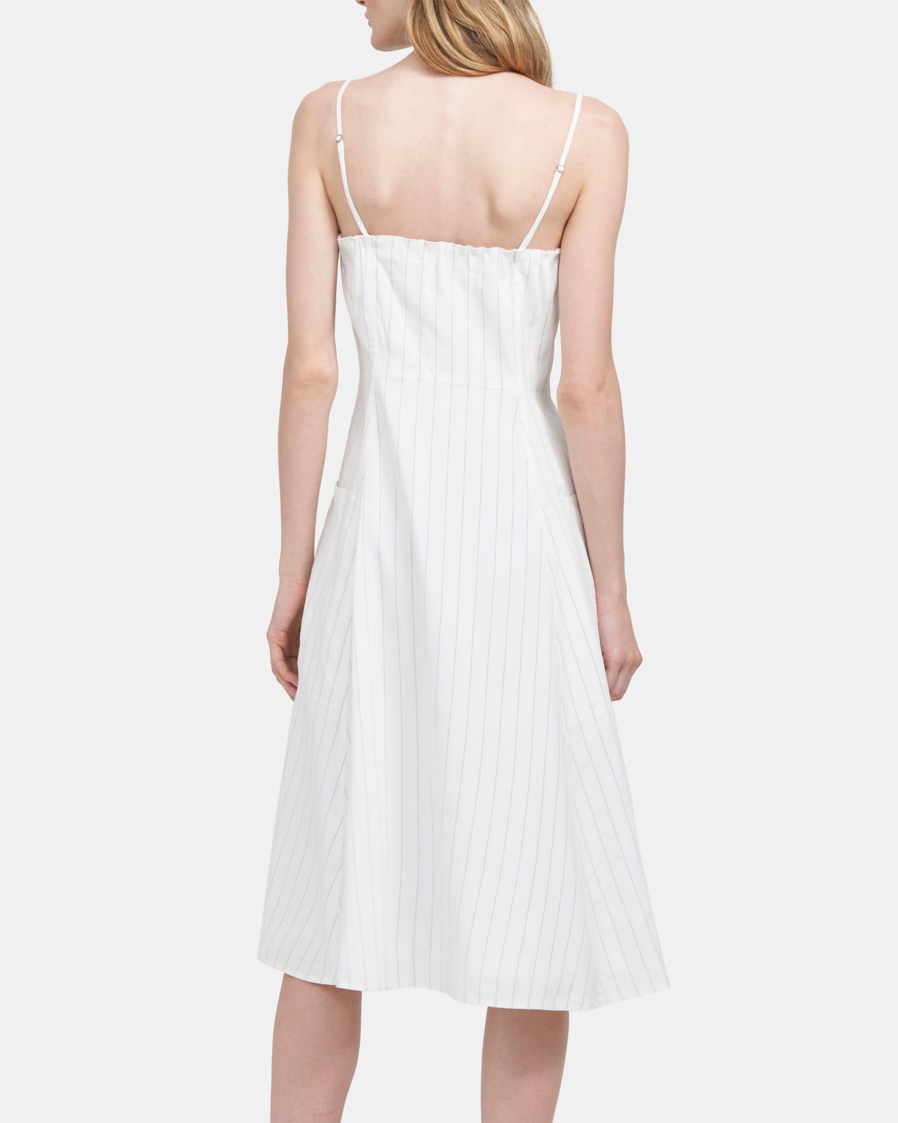 Button-Front Dress in Striped Linen Product Image