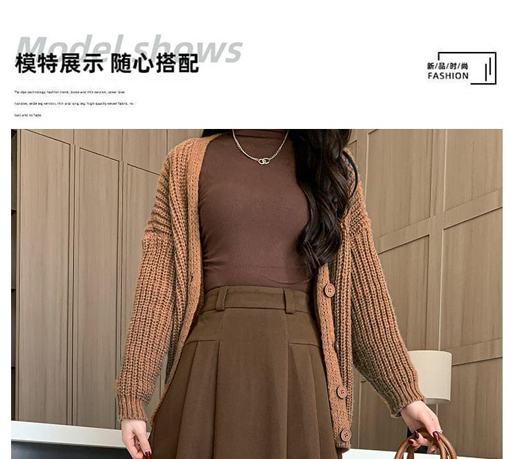 High Waist Plain Midi A-Line Skirt Product Image