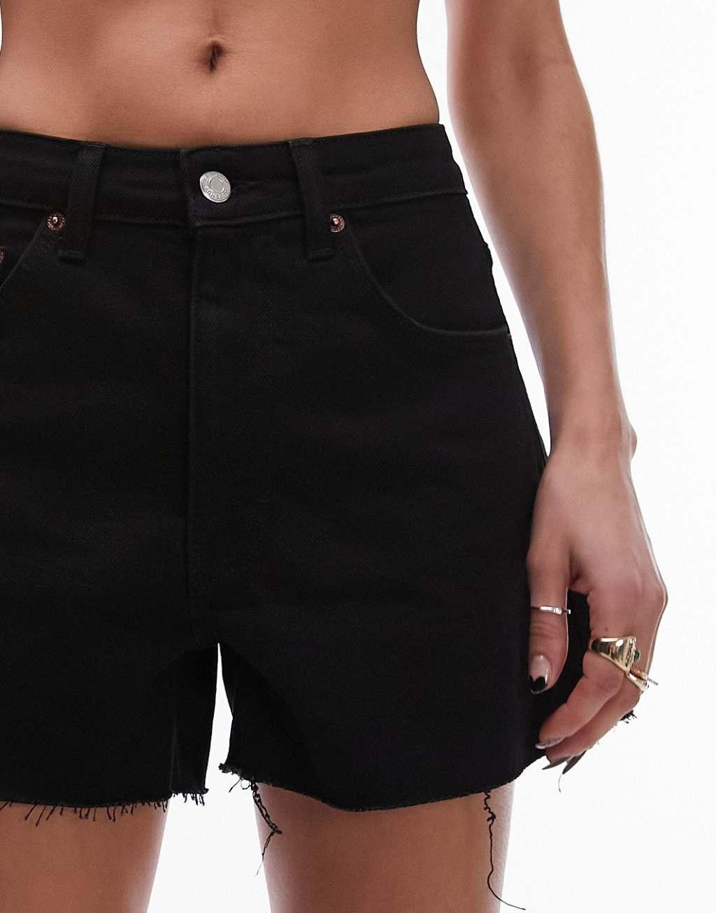 Topshop denim comfort stretch shorts in black Product Image