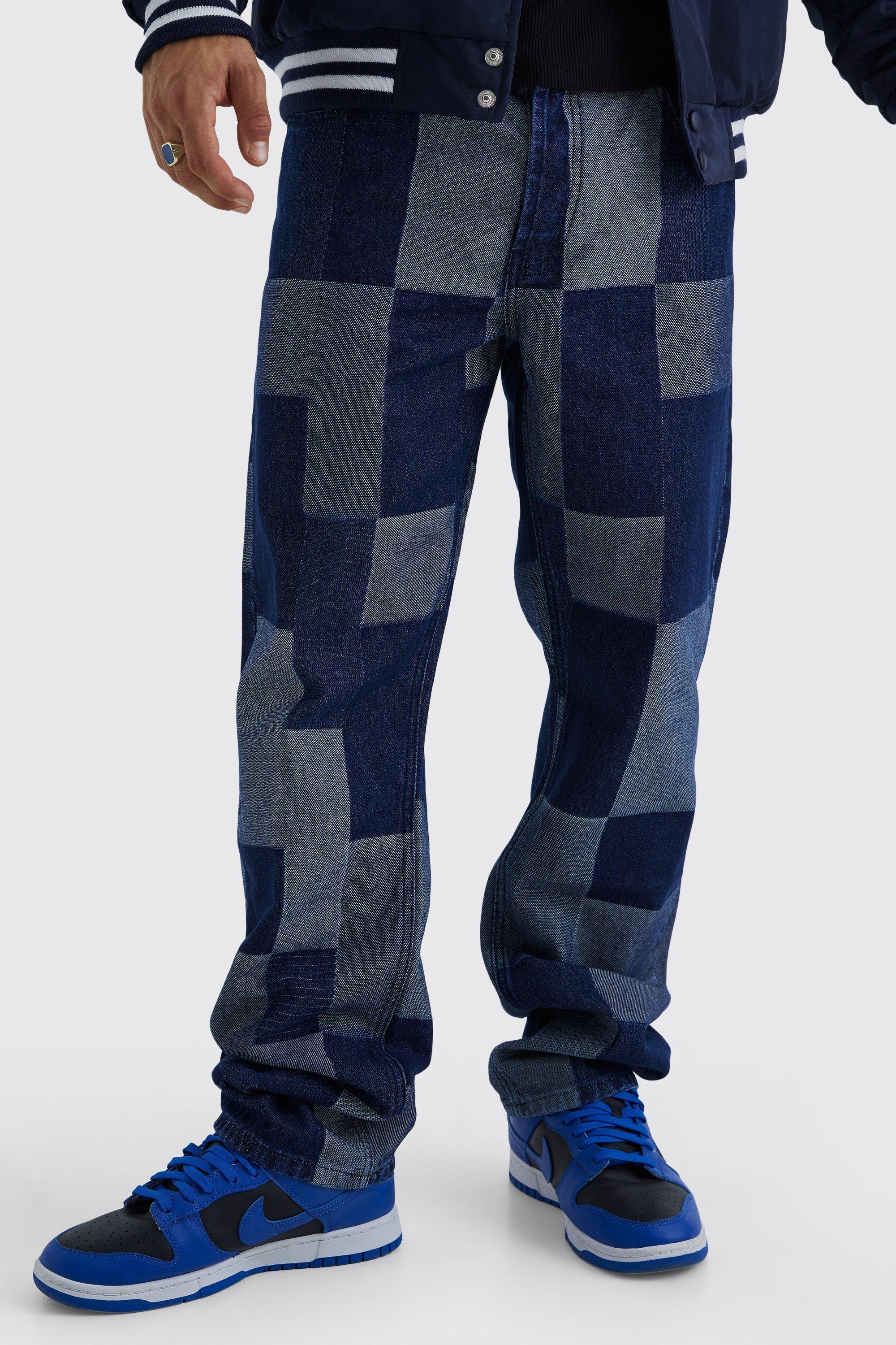 Relaxed Rigid Patchwork Jeans | boohooMAN USA Product Image