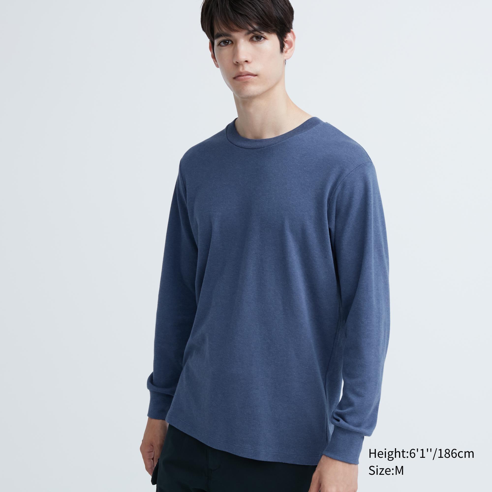 UNIQLO US Men's Brushed Cotton Crew Neck Long-Sleeve T-Shirt Blue Medium UNIQLO US  M  male Product Image