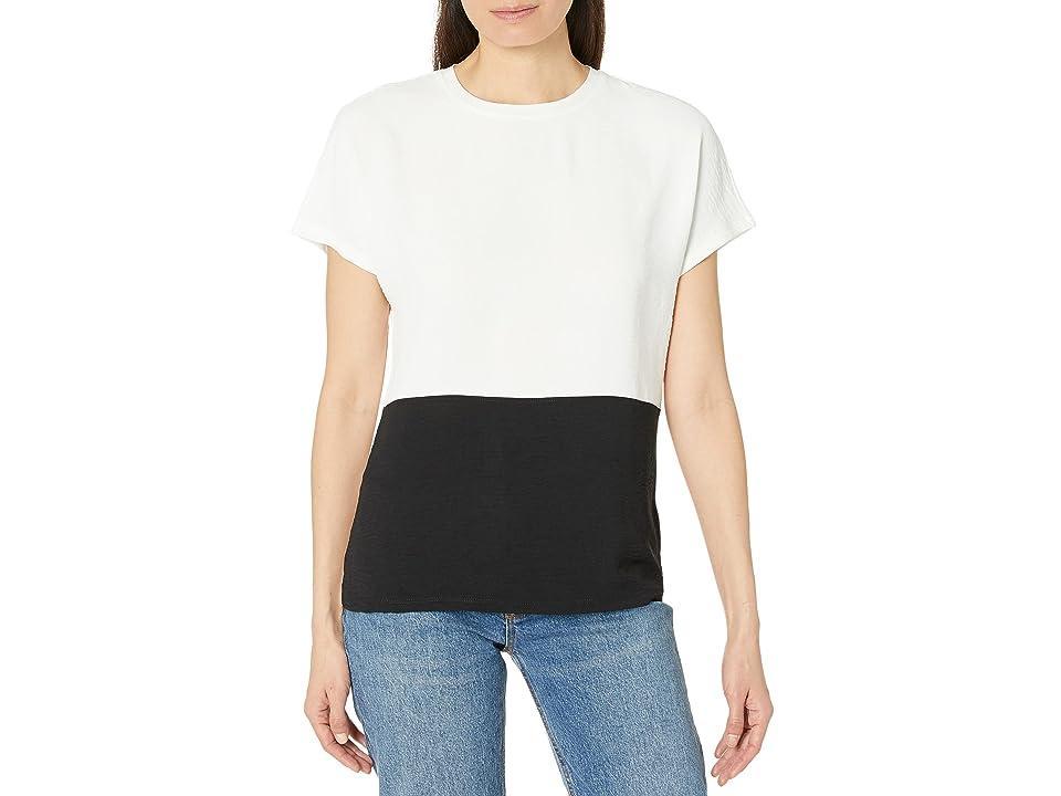 Tommy Hilfiger Short Sleeve Color-Block Top (Ivory/Black) Women's Clothing Product Image