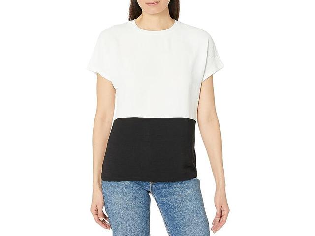 Tommy Hilfiger Short Sleeve Color-Block Top (Ivory/Black) Women's Clothing Product Image