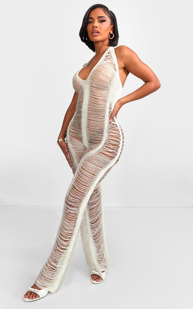 Shape White Knit Ladder Halterneck Jumpsuit Product Image