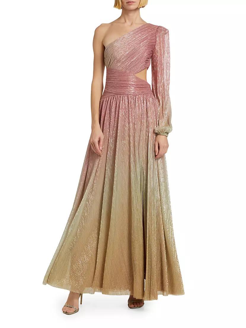 Metallic Ombré One-Shoulder Maxi Dress Product Image