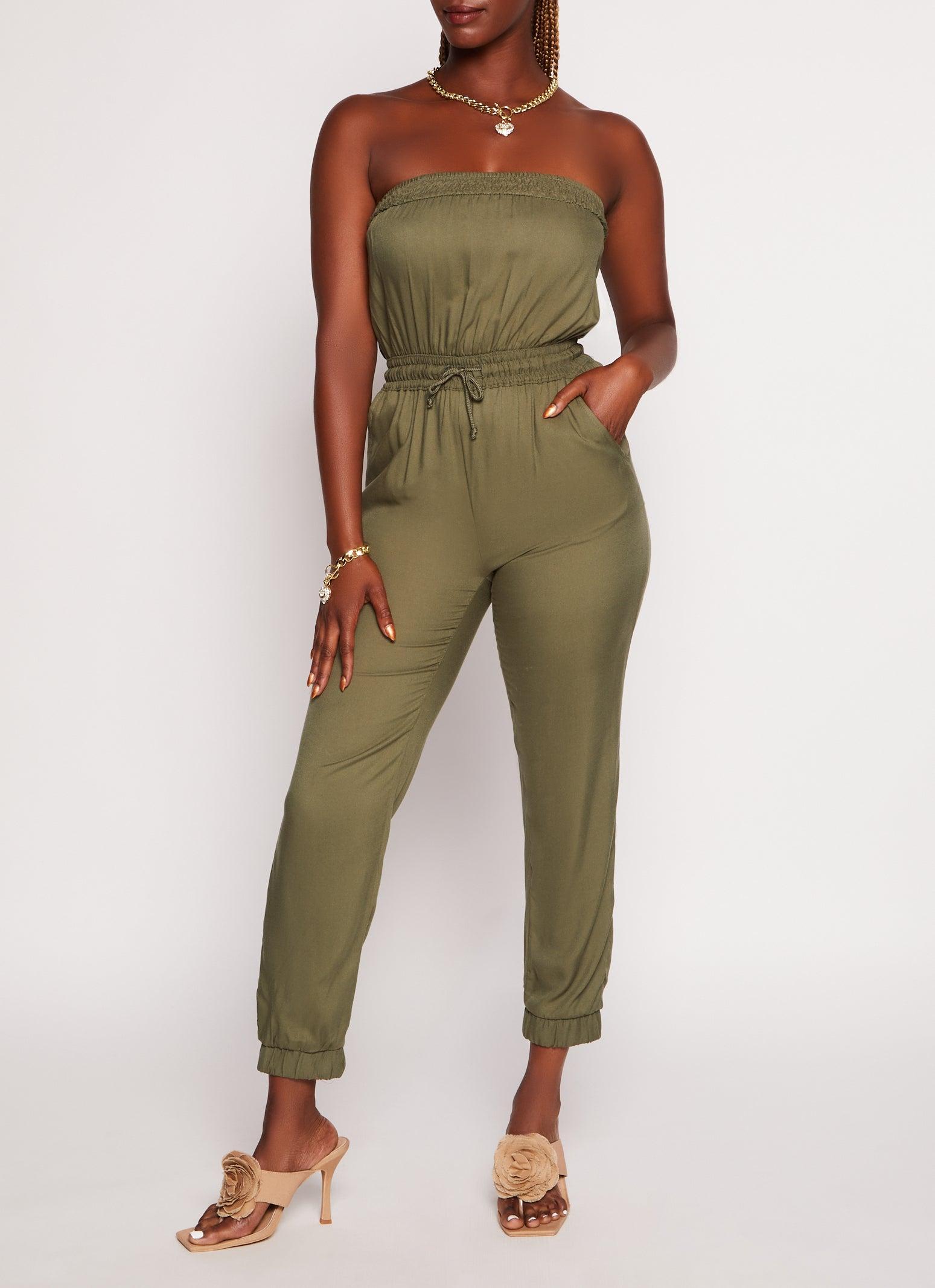 Womens Strapless Smocked Pocket Jumpsuit Product Image