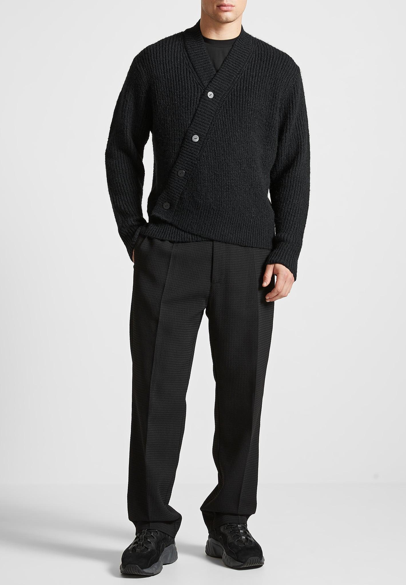 Regular Fit Waffle Seersucker Tailored Trousers - Black Male Product Image