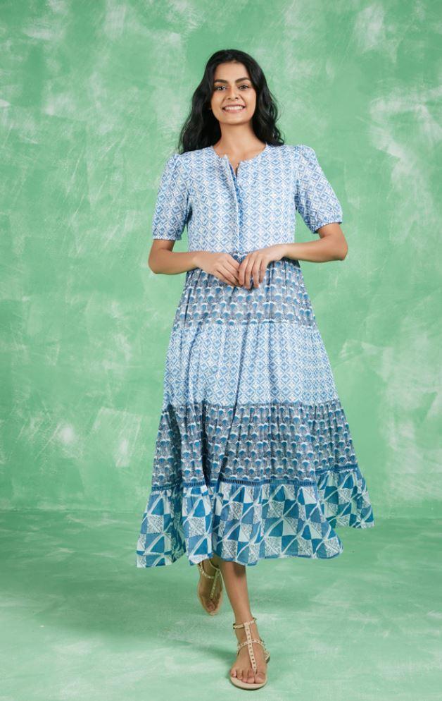 Ro's Garden Daphne Dress- Blue Bangalore Product Image