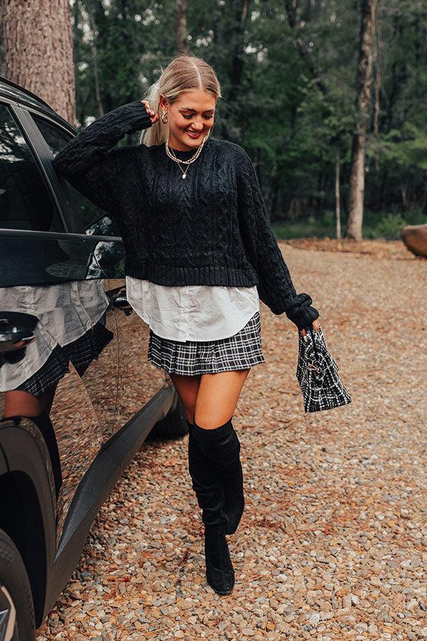 Thriving Weekend Cable Knit Sweater Top In Black Product Image