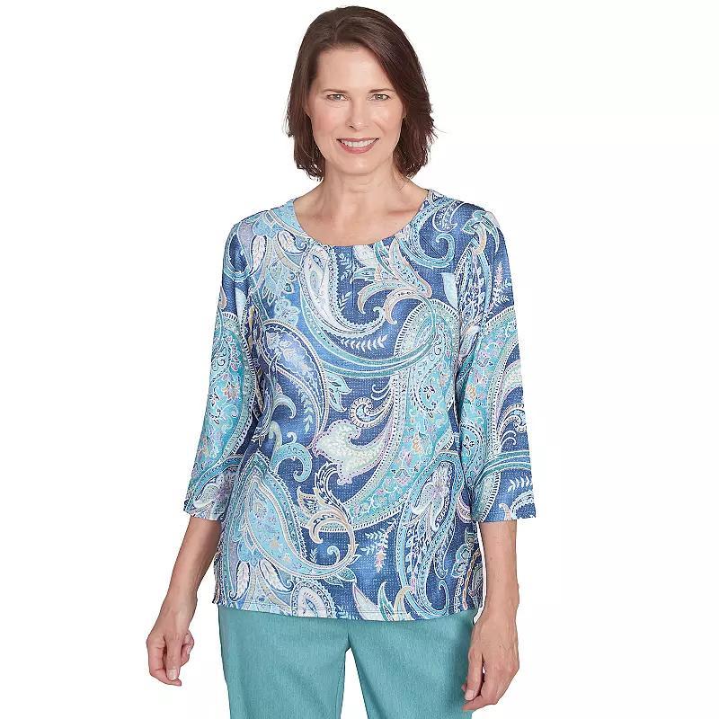 Womens Alfred Dunner Paisley Pleated Neck Top Blue Product Image