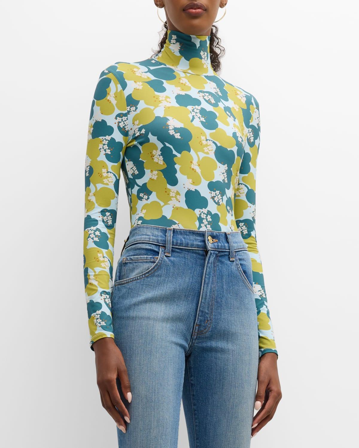 St. John Collection Nuda 60s Floral Turtleneck Top Product Image