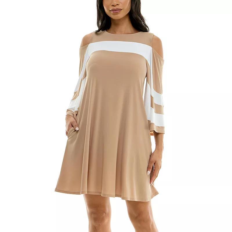 Womens Nina Leonard Draped Sleeve Cold-Shoulder Dress Product Image