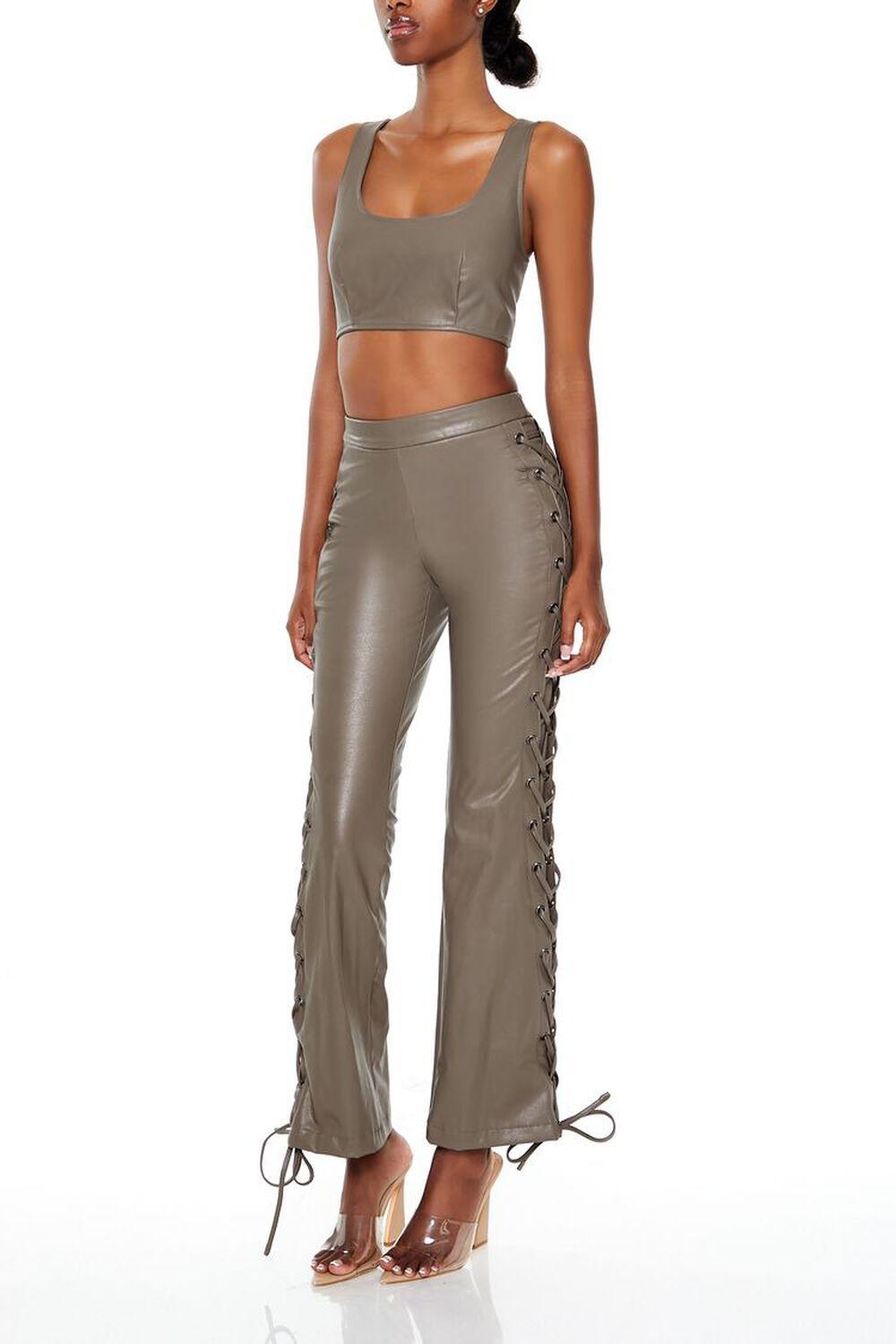 Lace-Up Faux Leather Bootcut Pants | Forever 21 Product Image