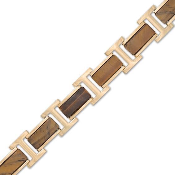 Men's Tiger's Eye Link Bracelet in Stainless Steel with Yellow IP - 8.5" Product Image