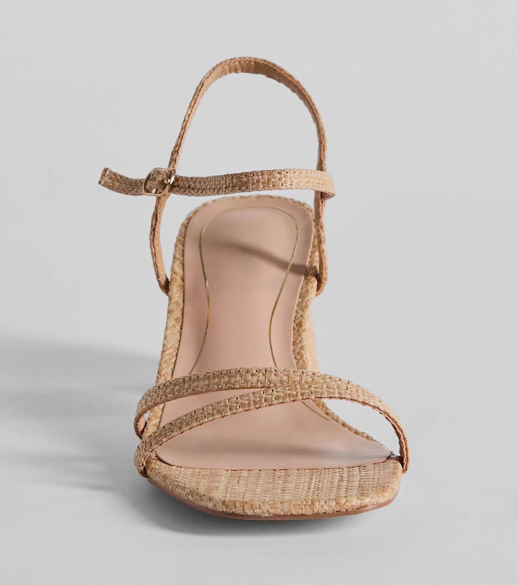 Beachy Perfection Strappy Straw Block Heels product image