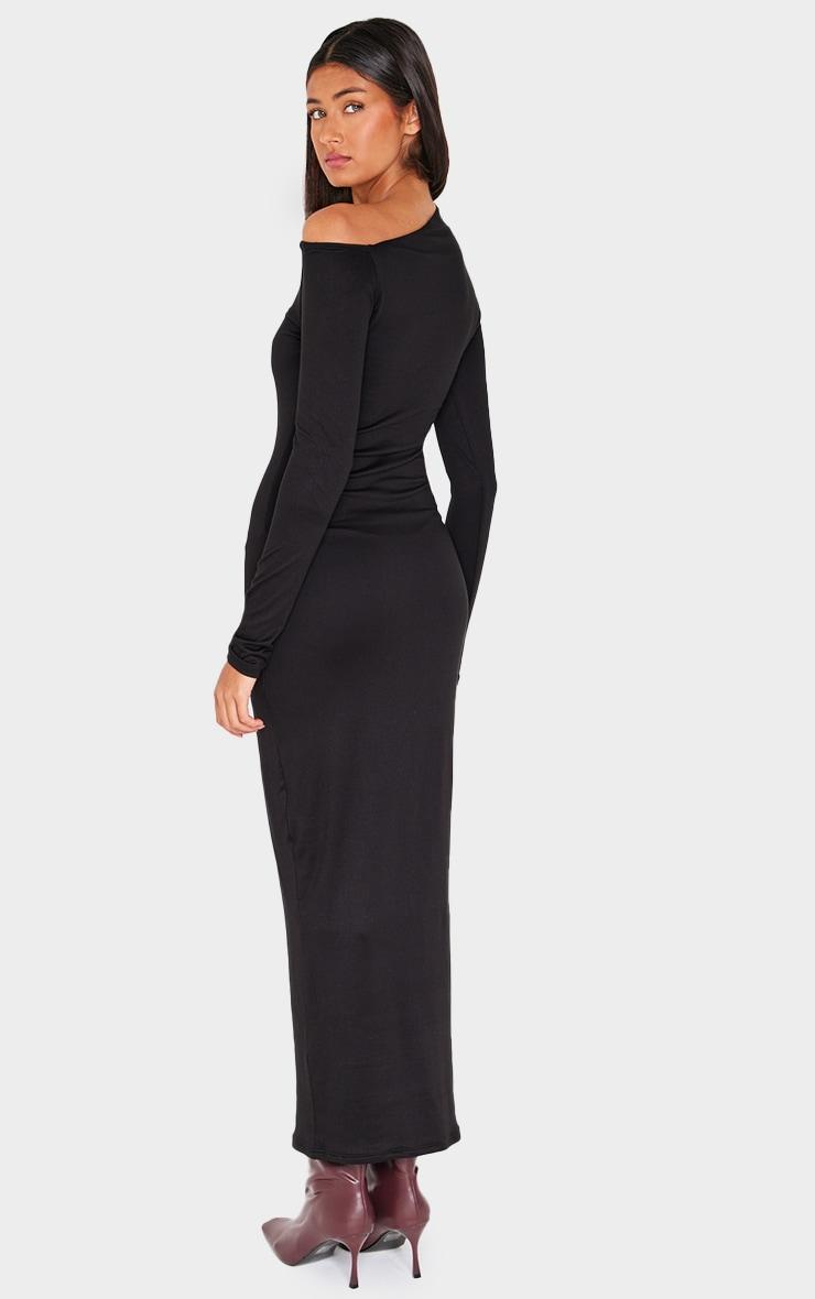  Black Double Contour Asymmetric Long Sleeve Maxi Dress Product Image