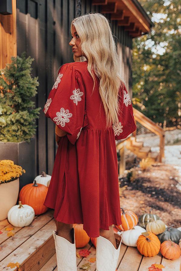 Tucson Sunsets Embroidered Mini Dress in Dark Scarlet Product Image