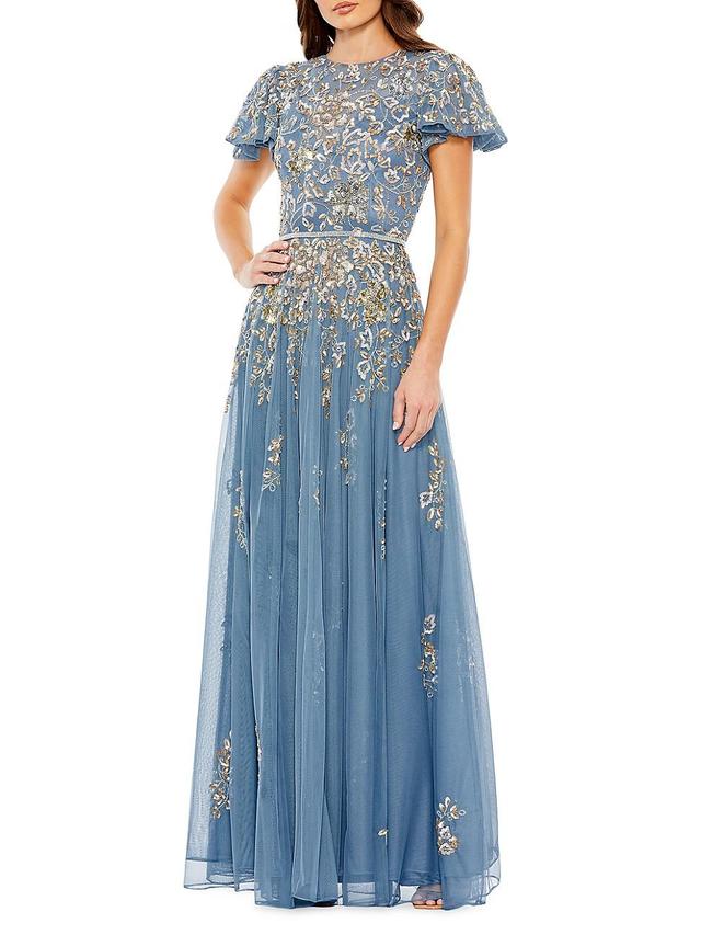 Womens Floral-Embroidered Tulle Gown Product Image