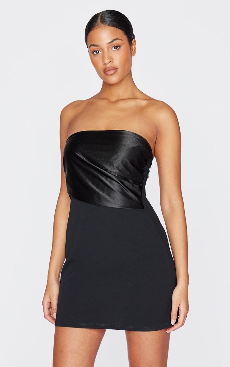 Tall Black Satin Fold Over Mini Dress Product Image