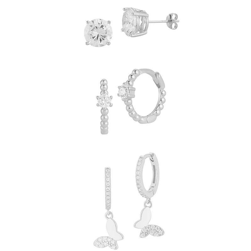 Sunkissed Sterling Cubic Zirconia Triple Earring Set, Womens, Silver Tone Product Image