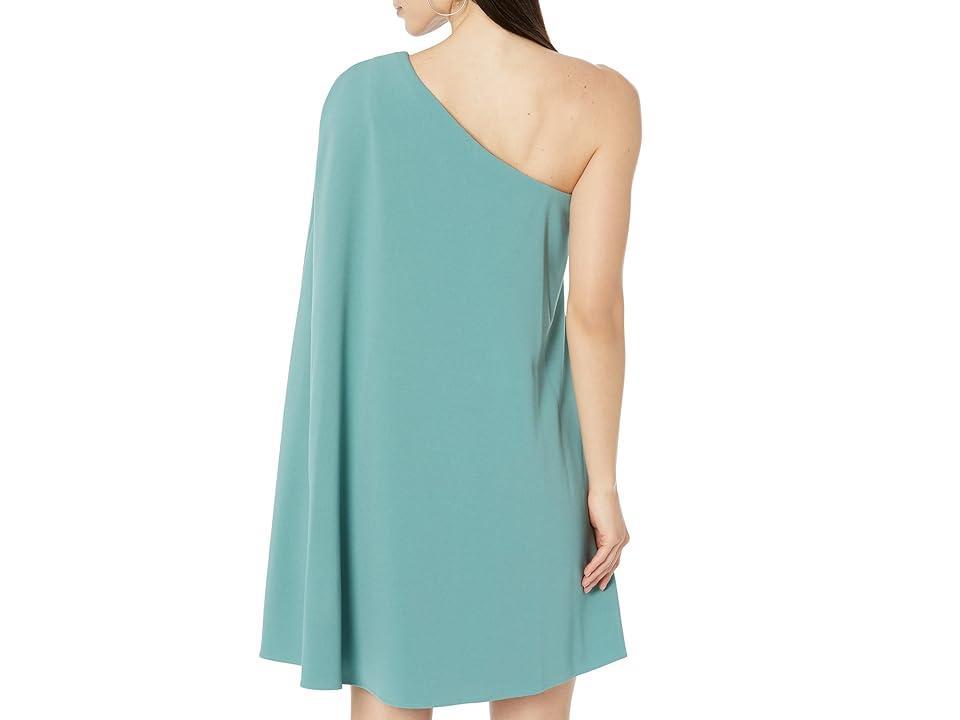 Adrianna Papell Stretch Crepe One Shoulder Sheath Dress with Cape Detail (Green Slate) Women's Dress Product Image