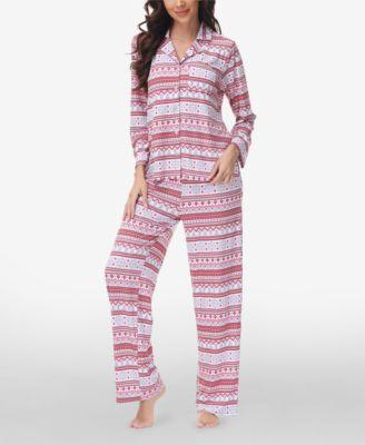 Women's Printed Long Sleeve Notch-Collar Pajama Set, 2 Piece Product Image