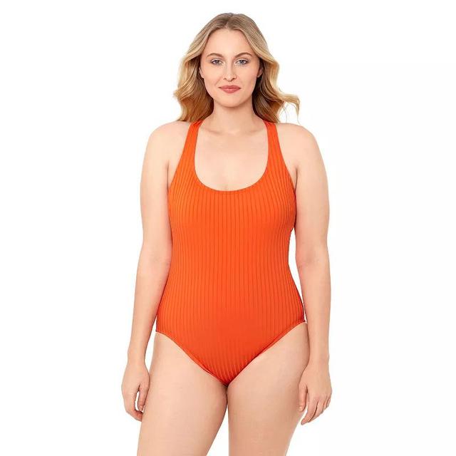 Womens S3 Swim Sculpting Ribbed Scoopneck Crossback One Piece Swimsuit, Womens Product Image