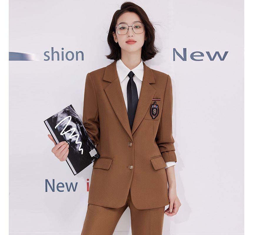 Patched Button-Up Blazer / Suit Pants / Shirt / Pencil Skirt / Set Product Image