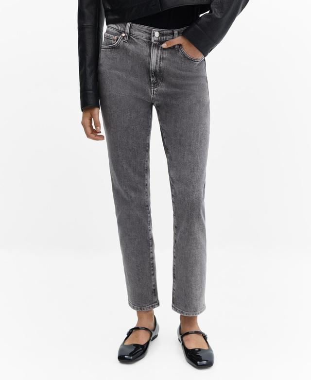 MANGO - Waxed slim crop jeans open greyWomen Product Image