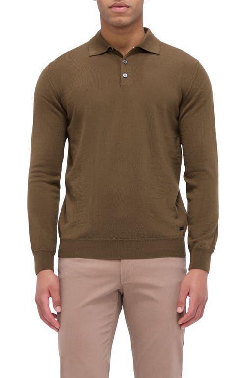 BUGATCHI Merino Wool Polo Sweater In Moss Product Image