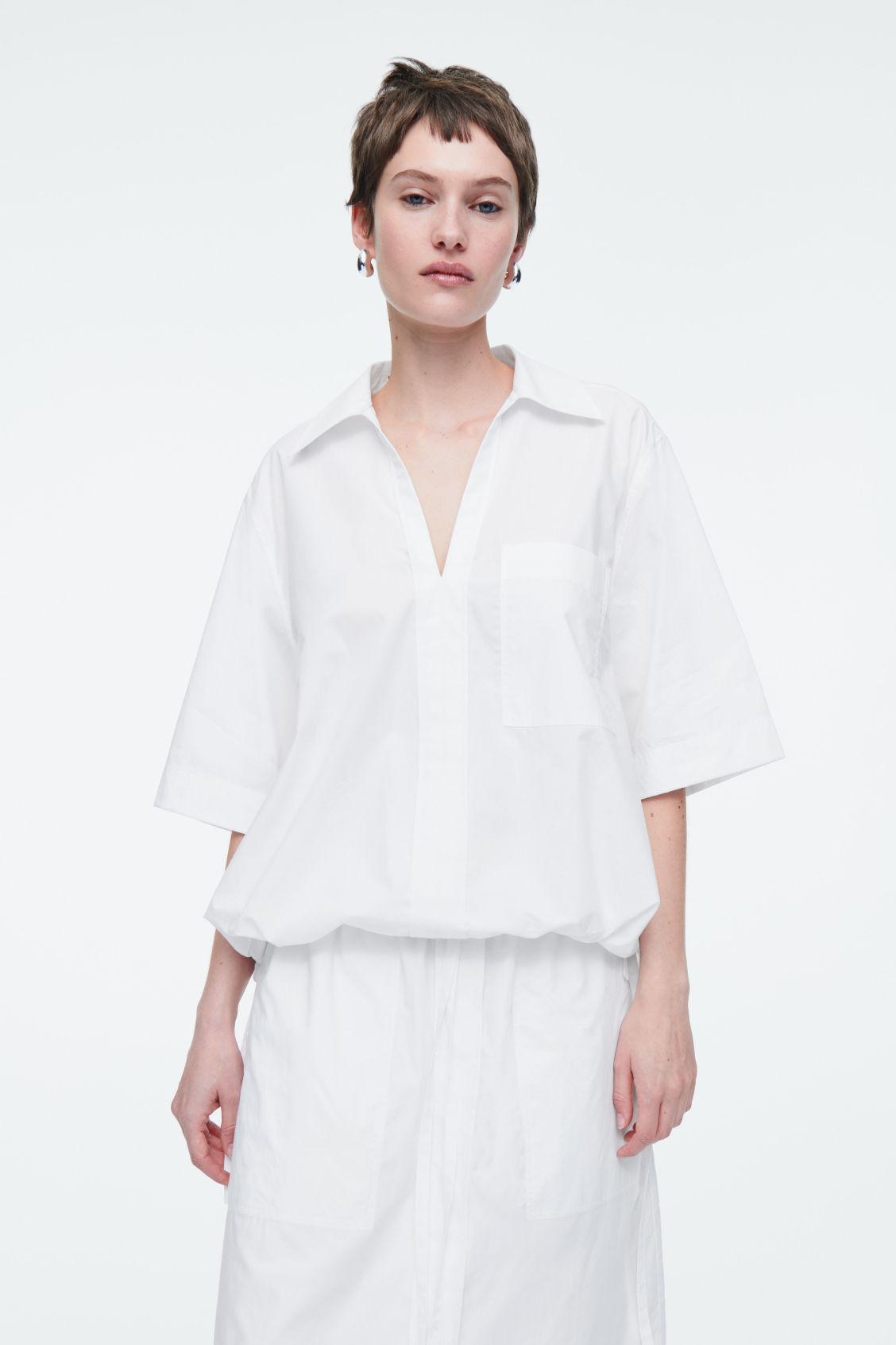 OPEN-COLLAR DRAWSTRING BLOUSE Product Image