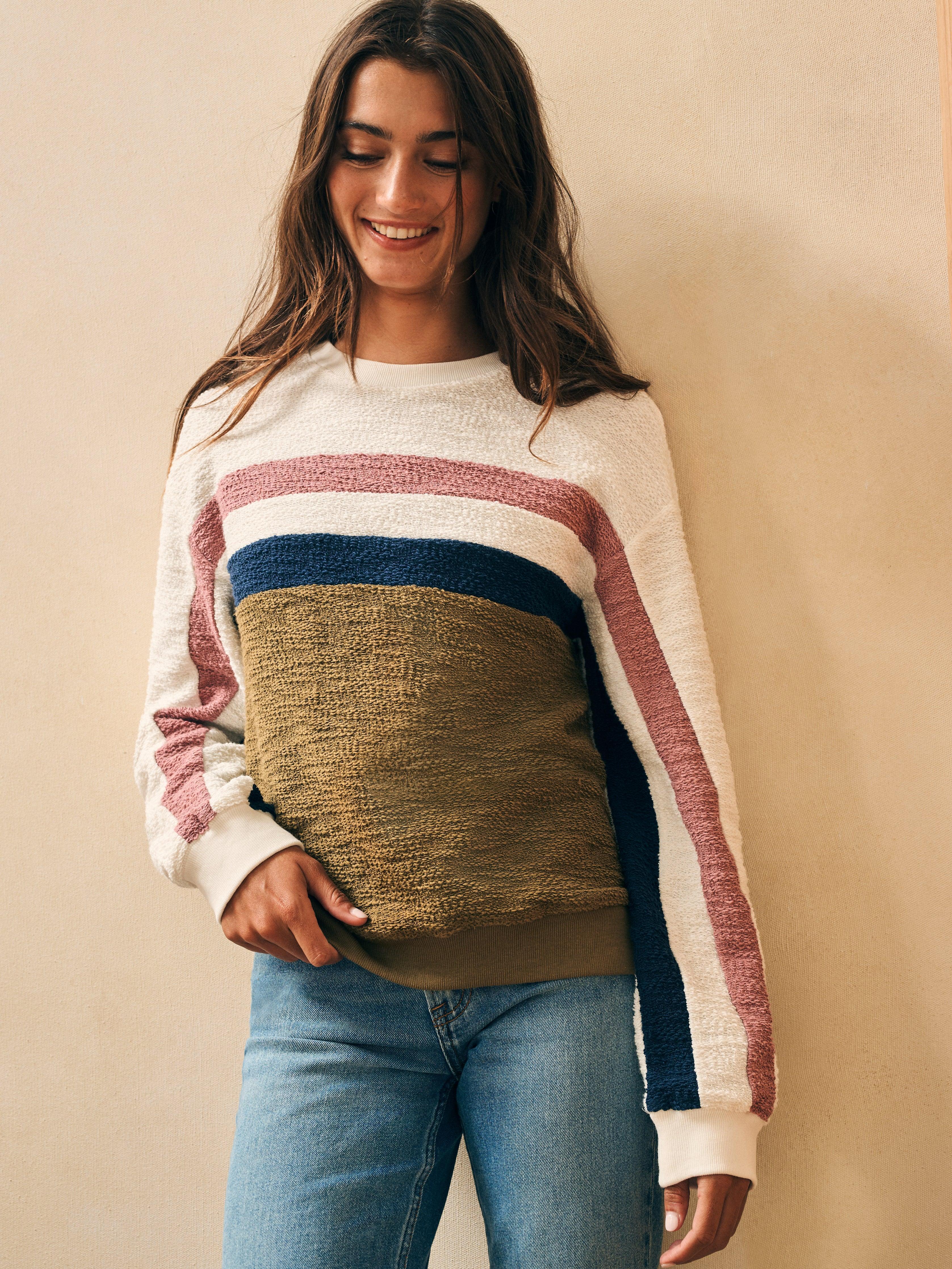 Vista Stripe Pullover - Military Olive Cream Female Product Image