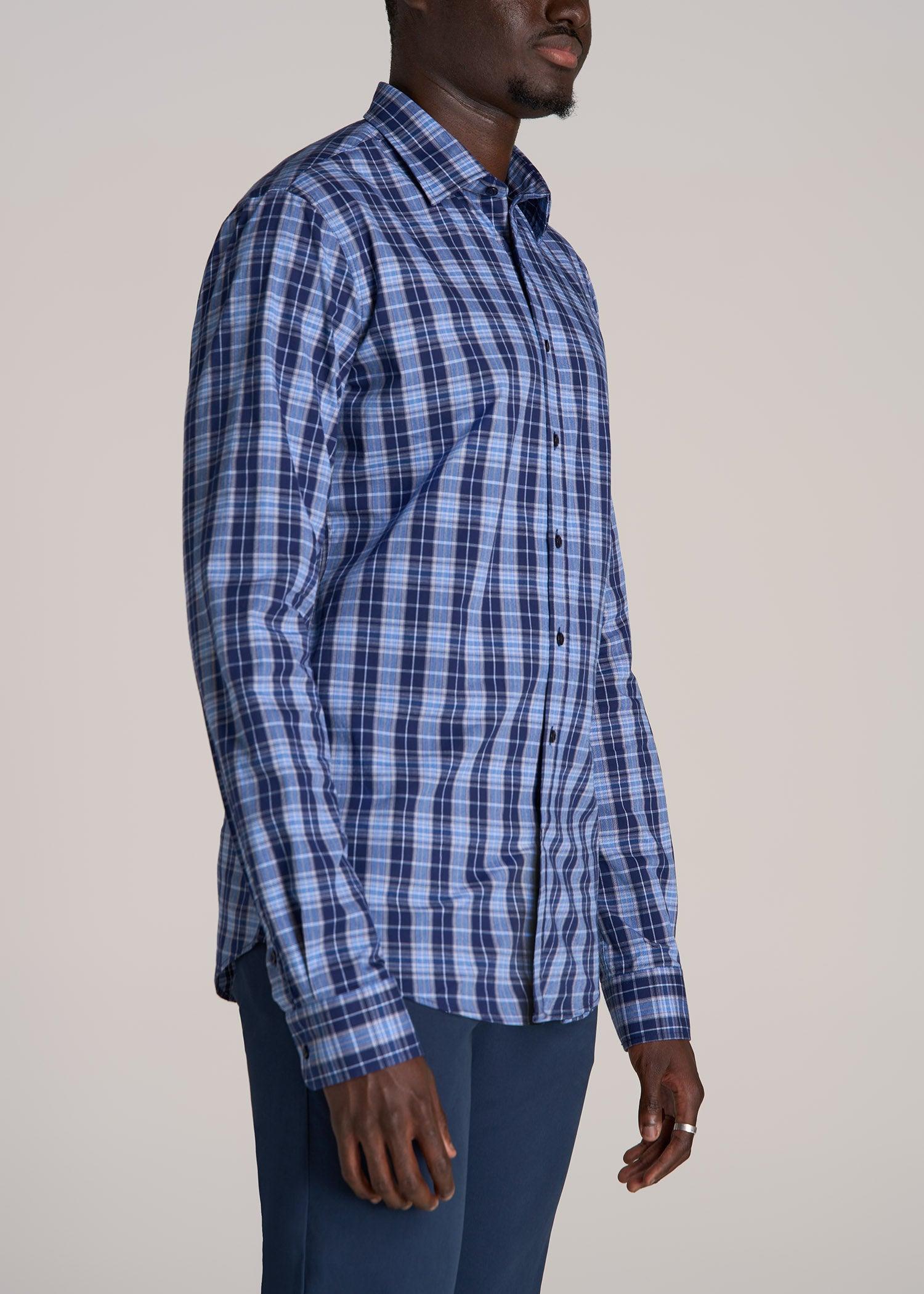 Oskar Button-Up Shirt for Tall Men in Navy Blue Plaid Product Image