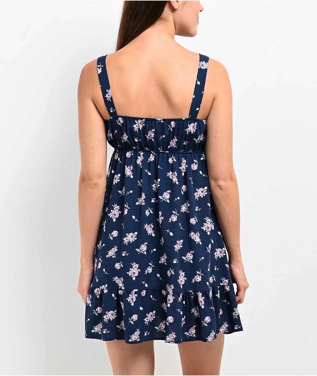 Spicychix Dark Floral Blue Dress Product Image