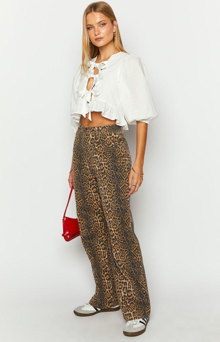 Brunet Leopard Print Straight Leg Jeans Product Image