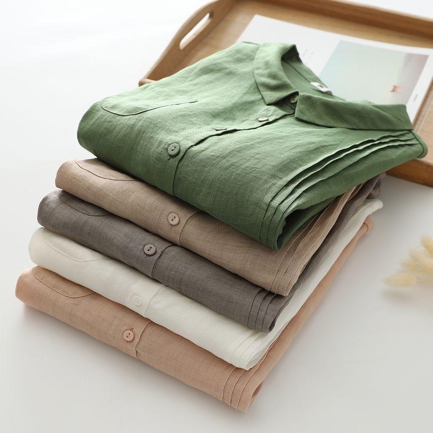 Puff-Sleeve Plain Pocket Detail Shirt Product Image