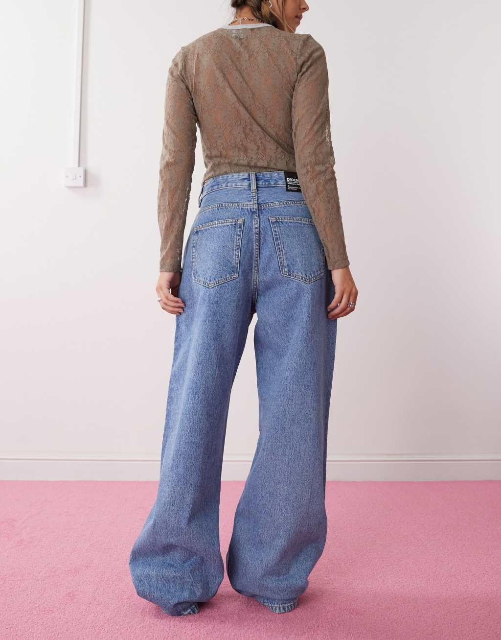 Dr Denim Donna relaxed fit high waist wide straight leg jeans in stream sky retro mid blue wash Product Image