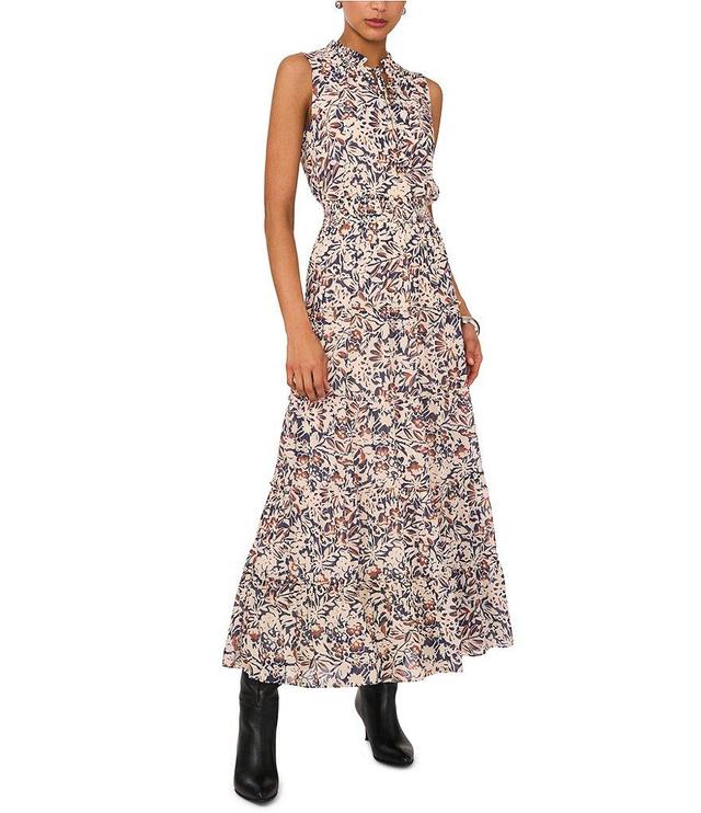 1. STATE Printed V Neck Sleeveless Maxi Dress Product Image