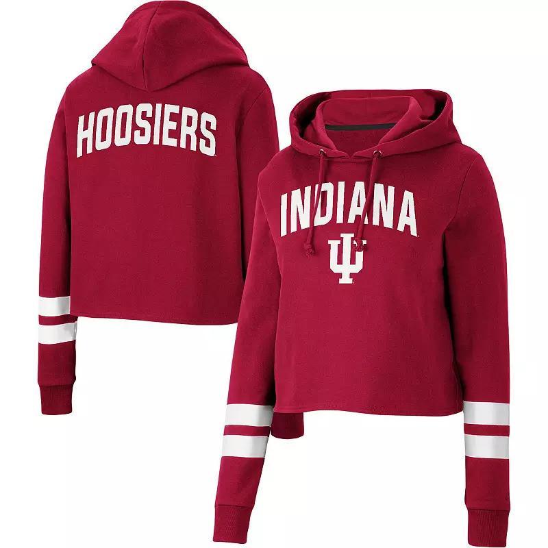 Womens Colosseum Crimson Indiana Hoosiers Throwback Stripe Cropped Pullover Hoodie Product Image