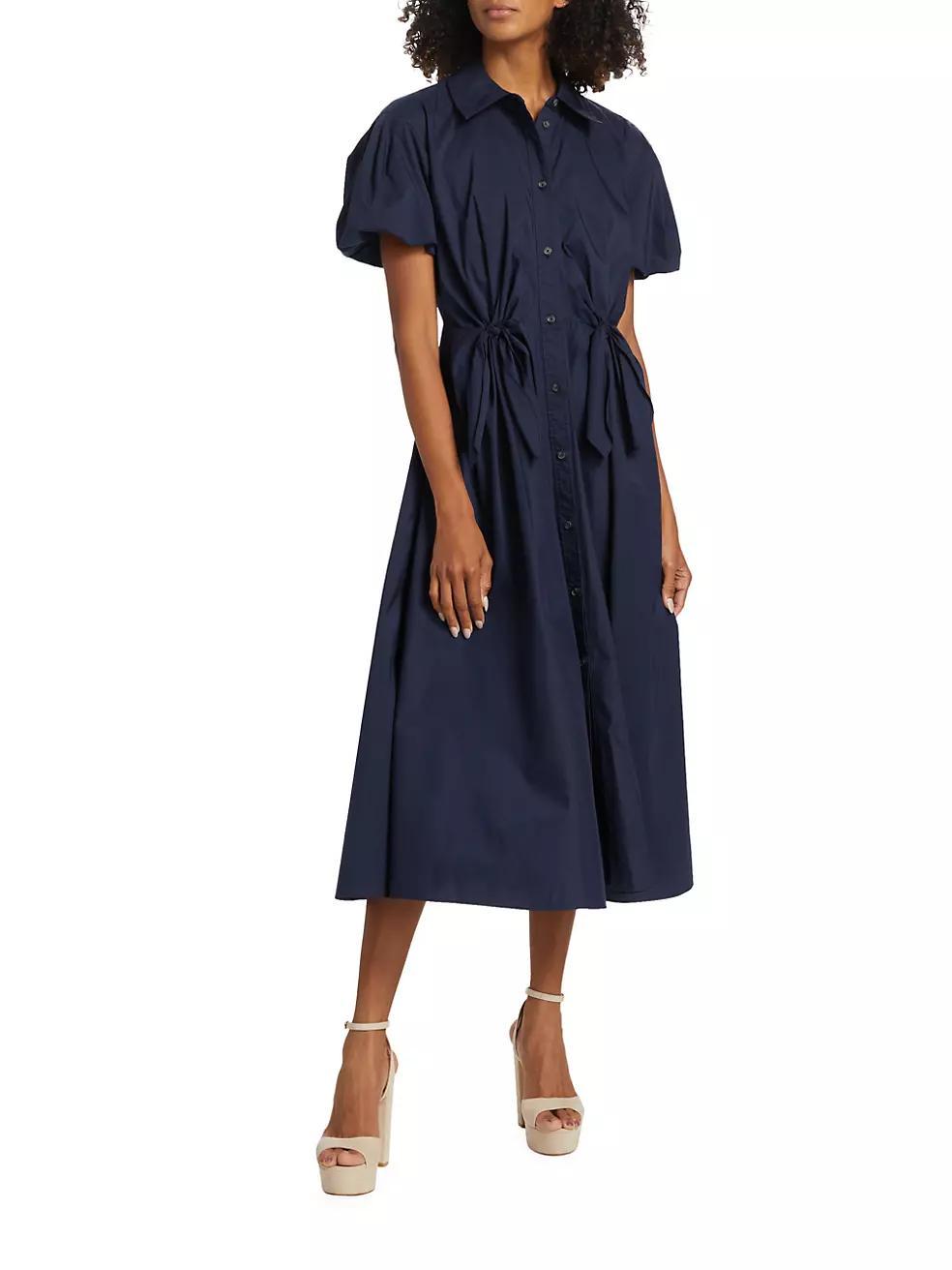 Elza Puff-Sleeve Cotton Poplin Shirtdress Product Image