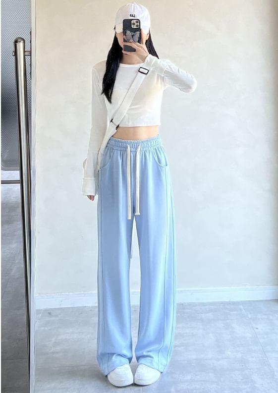 High Rise Wide Leg Plain Sweatpants Product Image